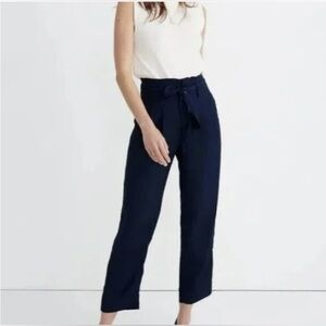 Madewell Drapey Paperbag High Waist Navy Blue Tapered Pants - Size 2